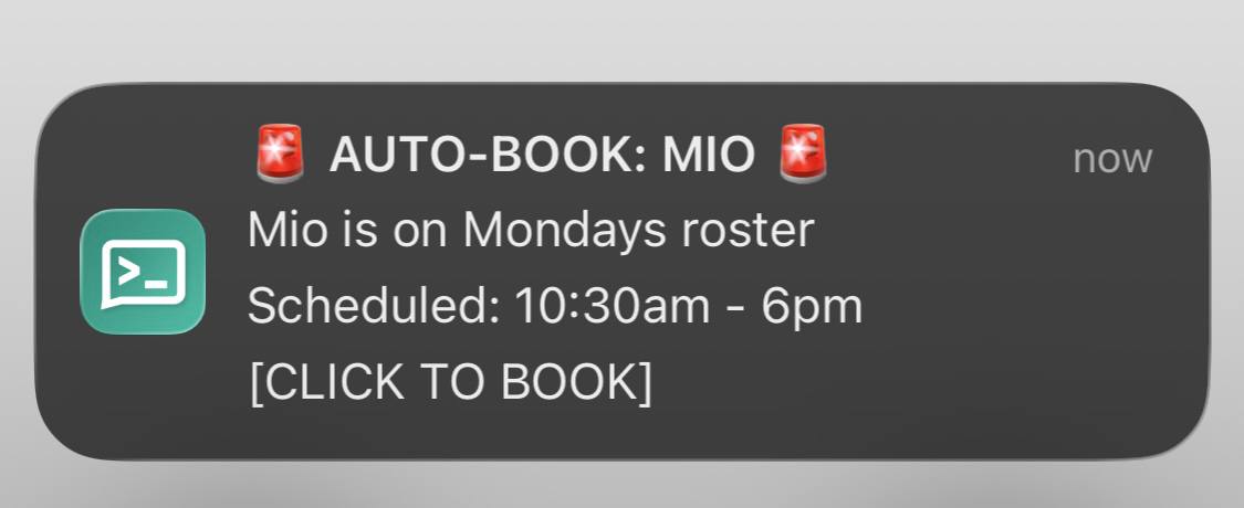 Mio auto-book notification